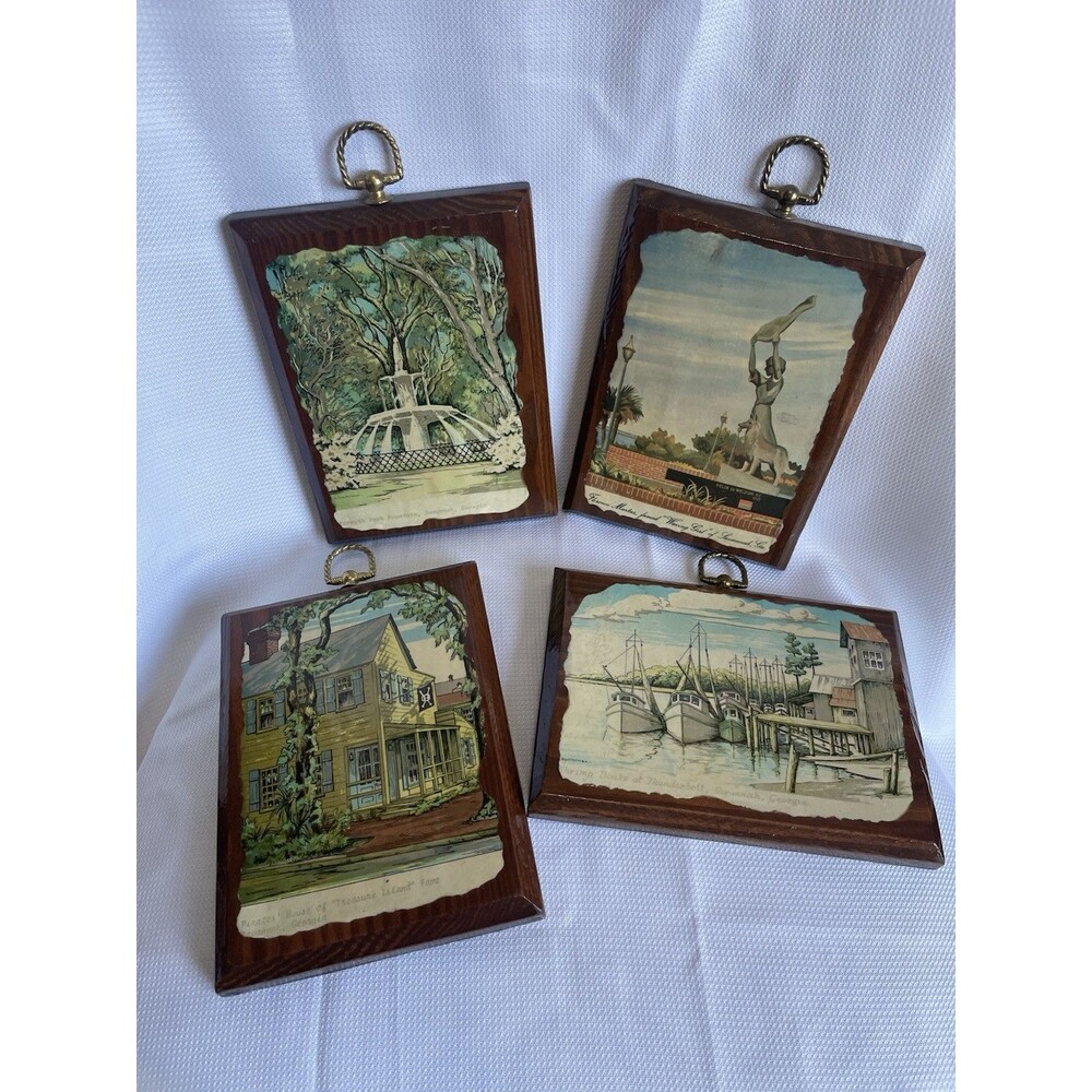 Vintage Leonora Quarterman Savannah GA‎ Wooden Plaques Set of 4